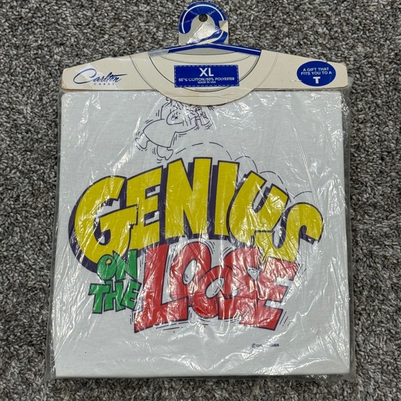 Screen Stars Best Other - NOS Vintage 80s Carlton Cards "Genius On The Loose" Funny T-Shirt‎ Mens XL NEW